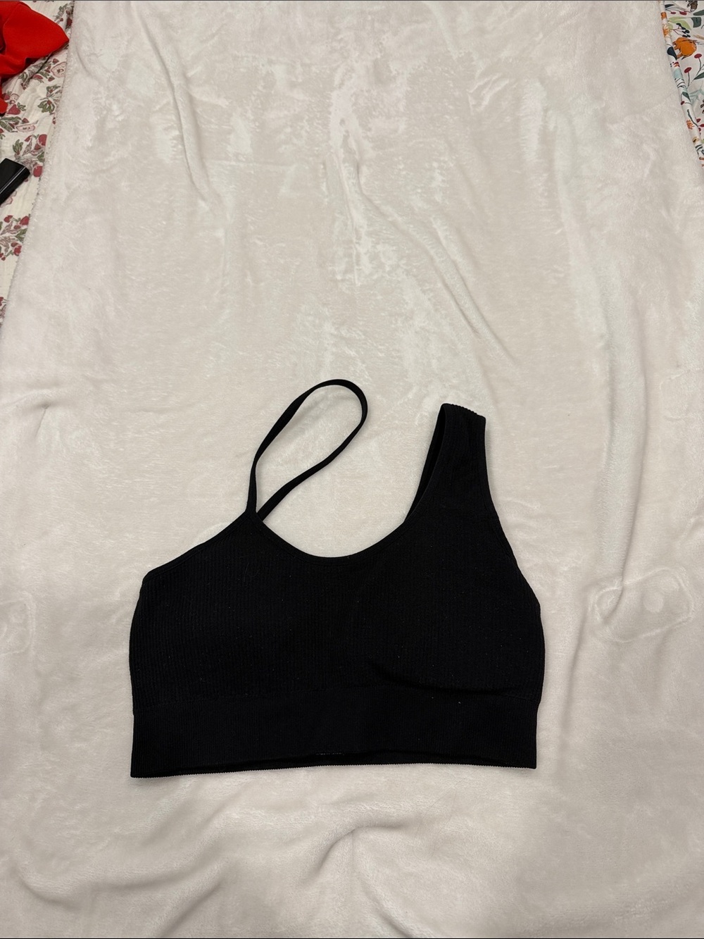 NVGTN Black Asymmetrical One-Shoulder Sports Bralette